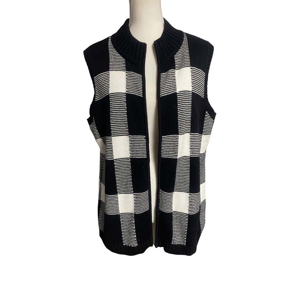 Vintage 90s Liz Claiborne Buffalo Plaid Full Zip Sweater Vest Women's XL